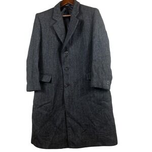 Rothmans Mens L Estimated Wool Herringbone Topcoat USA Made Navy Gray Long Coat